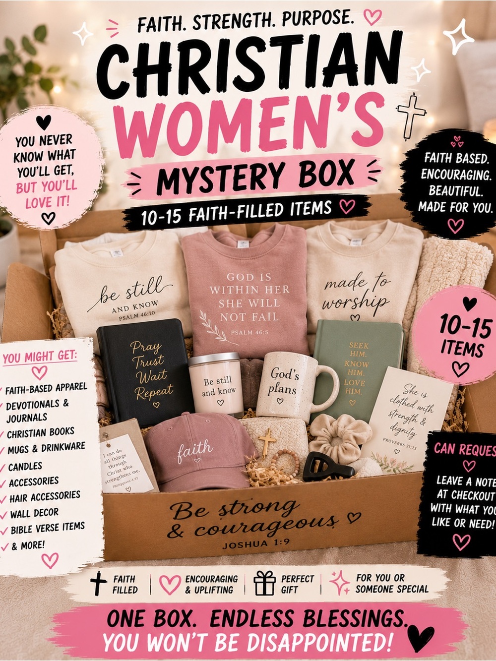 RESTOCK Christian Women's Mystery Box - Pink & Cream Faith Apparel & Gifts